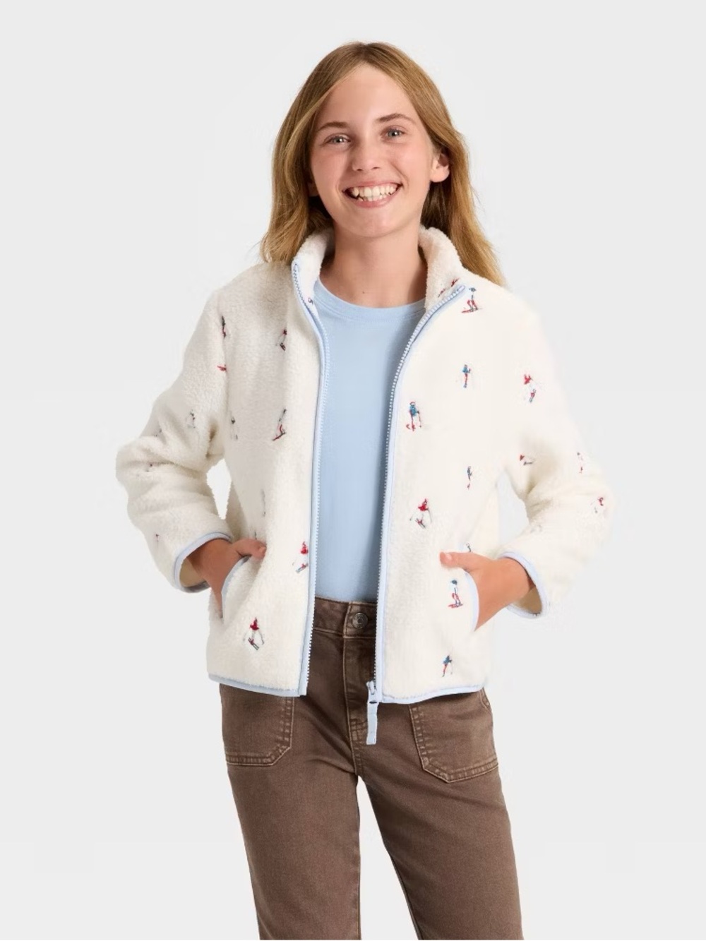 087K Cat & Jack Girls' Faux Shearling Zip-Up Jacket - Size: S 6/7